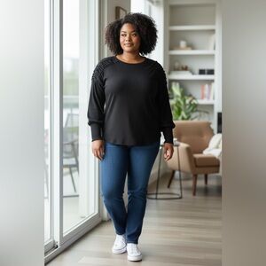 Dofaoo Long Sleeve Black Tunic Top, Size XL